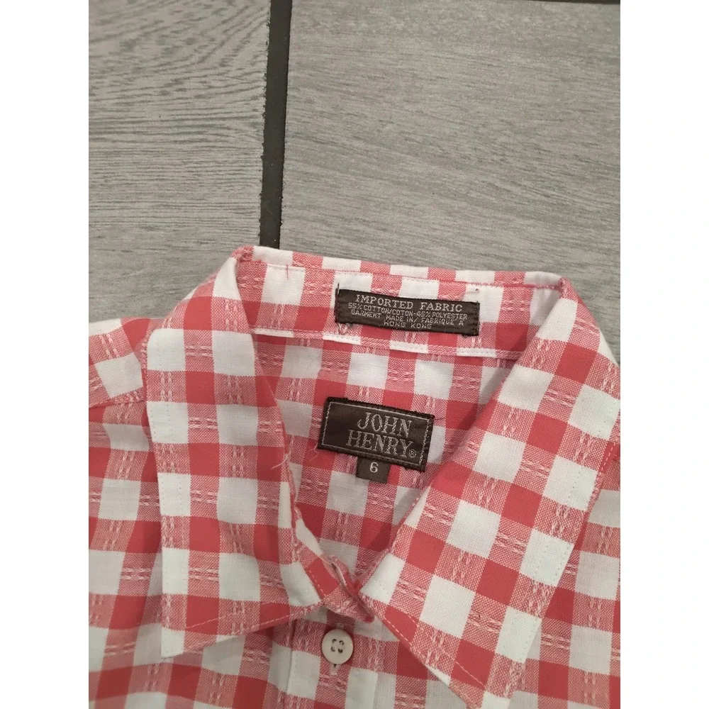 John Henry Kids Boys Red White Gingham Check Button‎ Down Shirt Long Sleeve-6